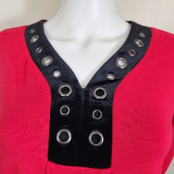 Multiples Womens Size M Petite  Red Long Sleeve v neck top blouse New -23 - Picture 5 of 10